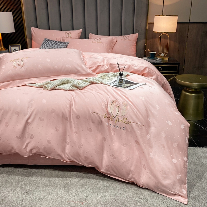 91家纺网 家纺一手货源 找家纺 品乐家纺 2023新款长绒棉提花刺绣单被套 羽叶-果粉