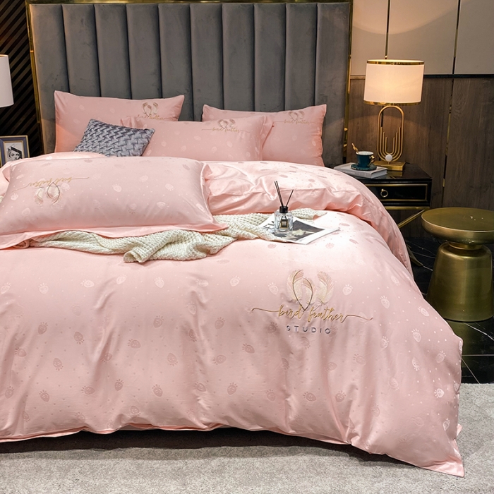 91家纺网 家纺一手货源 找家纺 品乐家纺 2023新款长绒棉提花刺绣单被套 羽叶-果粉