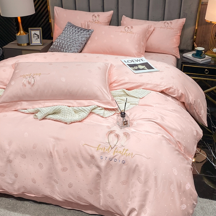 91家纺网 家纺一手货源 找家纺 品乐家纺 2023新款长绒棉提花刺绣单被套 羽叶-果粉