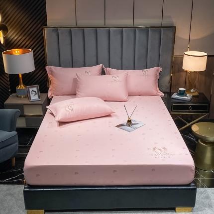 91家纺网 家纺一手货源 找家纺 品乐家纺 2023新款100支长绒棉提花刺绣单床笠 爱心-水粉