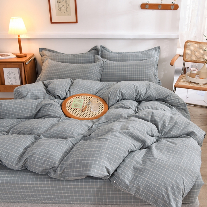 91家纺网 家纺一手货源 找家纺 甜之梦2025新款水洗棉四件套（任何尺寸都可以定做） 古雅蓝灰