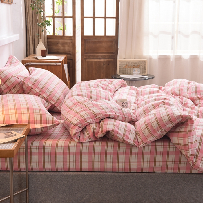 91家纺网 家纺一手货源 找家纺 甜之梦2025新款水洗棉四件套（任何尺寸都可以定做） 花语粉