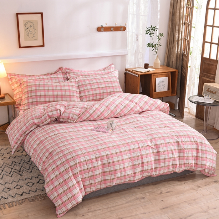 91家纺网 家纺一手货源 找家纺 甜之梦2025新款水洗棉四件套（任何尺寸都可以定做） 花语粉