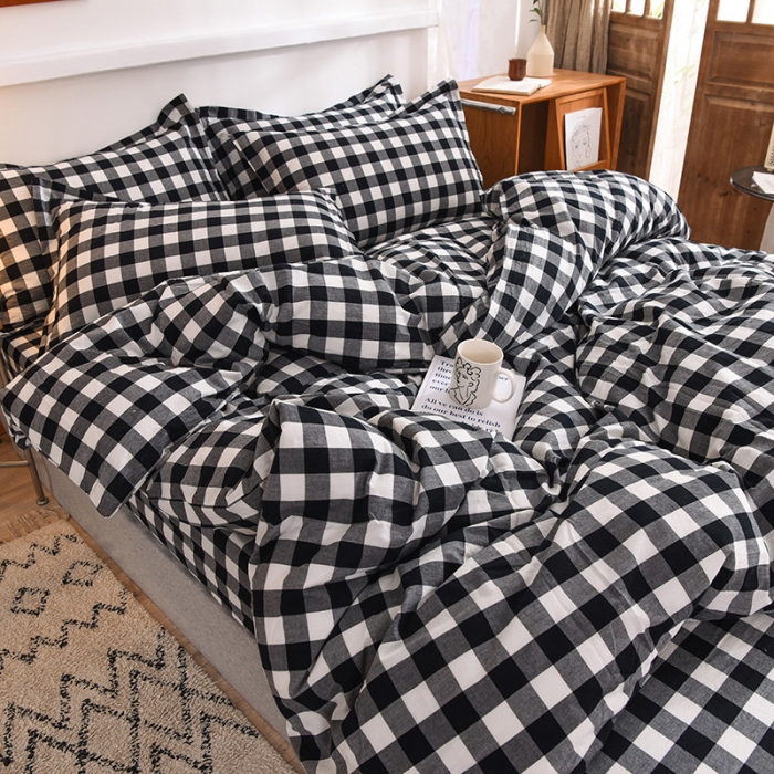 91家纺网 家纺一手货源 找家纺 甜之梦2025新款水洗棉四件套（任何尺寸都可以定做） 经典黑格