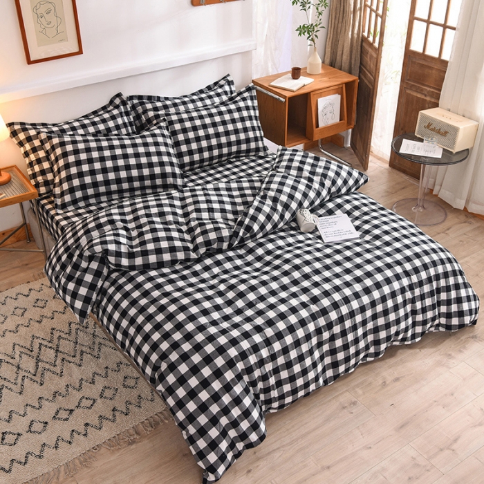 91家纺网 家纺一手货源 找家纺 甜之梦2025新款水洗棉四件套（任何尺寸都可以定做） 经典黑格