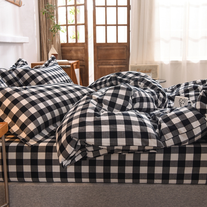 91家纺网 家纺一手货源 找家纺 甜之梦2025新款水洗棉四件套（任何尺寸都可以定做） 经典黑格