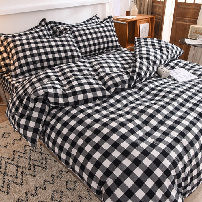 91家纺网 家纺一手货源 找家纺 甜之梦2025新款水洗棉四件套（任何尺寸都可以定做） 经典黑格