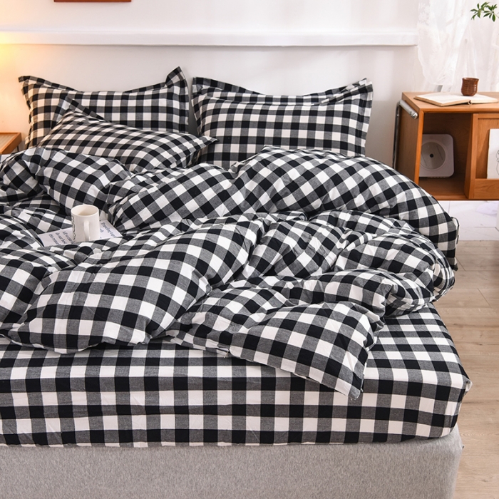 91家纺网 家纺一手货源 找家纺 甜之梦2025新款水洗棉四件套（任何尺寸都可以定做） 经典黑格