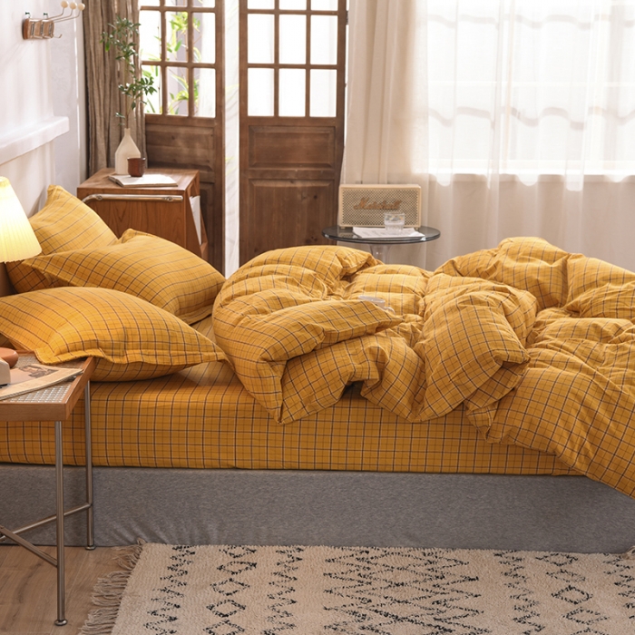 91家纺网 家纺一手货源 找家纺 甜之梦2025新款水洗棉四件套（任何尺寸都可以定做） 朴美黄