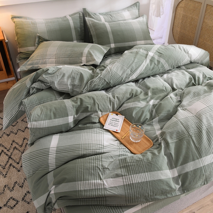 91家纺网 家纺一手货源 找家纺 甜之梦2025新款水洗棉四件套（任何尺寸都可以定做） 浅绿大格