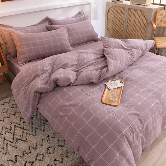 91家纺网 家纺一手货源 找家纺 甜之梦2025新款水洗棉四件套（任何尺寸都可以定做） 浅紫布丁