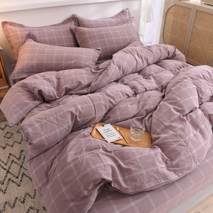 91家纺网 家纺一手货源 找家纺 甜之梦2025新款水洗棉四件套（任何尺寸都可以定做） 浅紫布丁