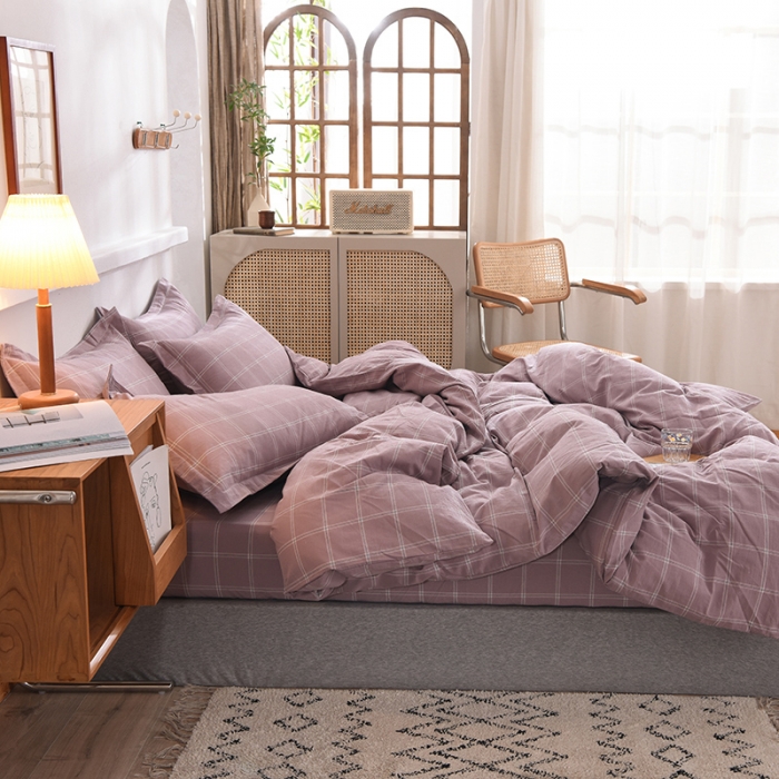 91家纺网 家纺一手货源 找家纺 甜之梦2025新款水洗棉四件套（任何尺寸都可以定做） 浅紫布丁