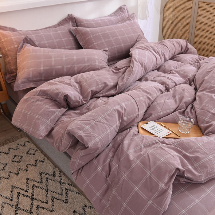 91家纺网 家纺一手货源 找家纺 甜之梦2025新款水洗棉四件套（任何尺寸都可以定做） 浅紫布丁