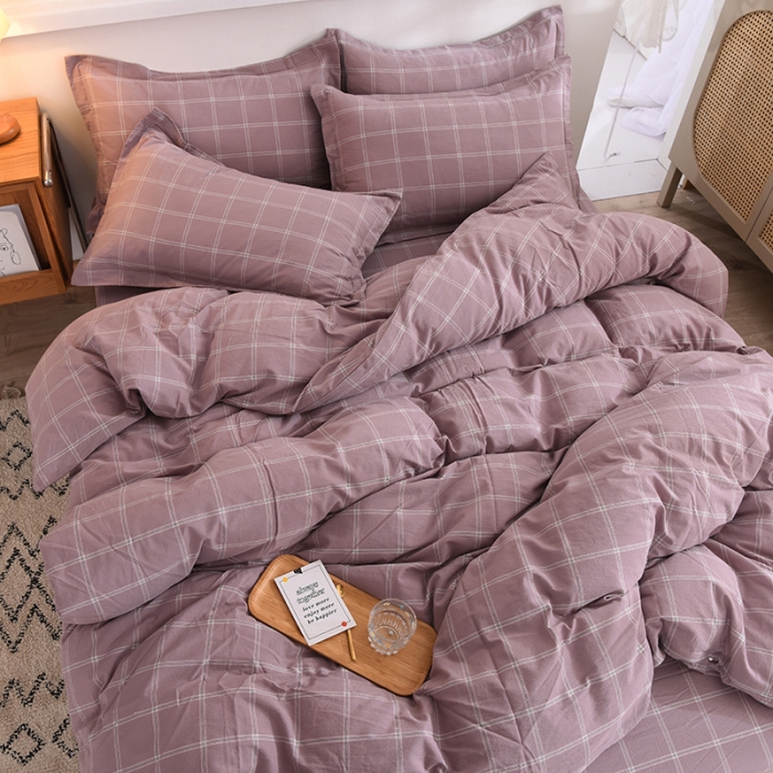 91家纺网 家纺一手货源 找家纺 甜之梦2025新款水洗棉四件套（任何尺寸都可以定做） 浅紫布丁