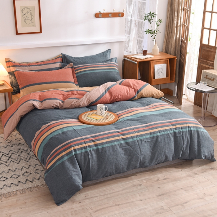 91家纺网 家纺一手货源 找家纺 甜之梦2025新款水洗棉四件套（任何尺寸都可以定做） 西雅图彩条