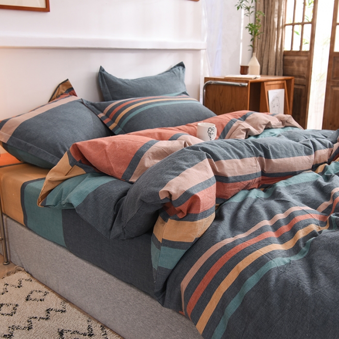 91家纺网 家纺一手货源 找家纺 甜之梦2025新款水洗棉四件套（任何尺寸都可以定做） 西雅图彩条