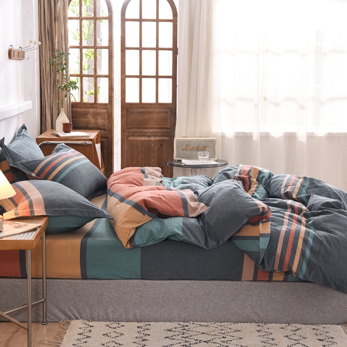 91家纺网 家纺一手货源 找家纺 甜之梦2025新款水洗棉四件套（任何尺寸都可以定做） 西雅图彩条