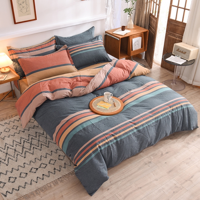 91家纺网 家纺一手货源 找家纺 甜之梦2025新款水洗棉四件套（任何尺寸都可以定做） 西雅图彩条