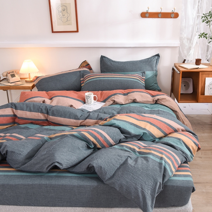 91家纺网 家纺一手货源 找家纺 甜之梦2025新款水洗棉四件套（任何尺寸都可以定做） 西雅图彩条