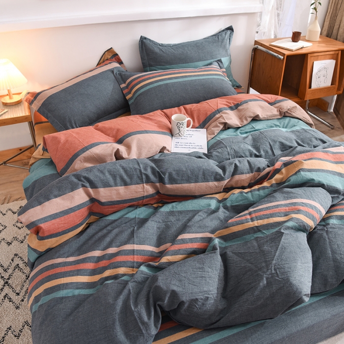 91家纺网 家纺一手货源 找家纺 甜之梦2025新款水洗棉四件套（任何尺寸都可以定做） 西雅图彩条