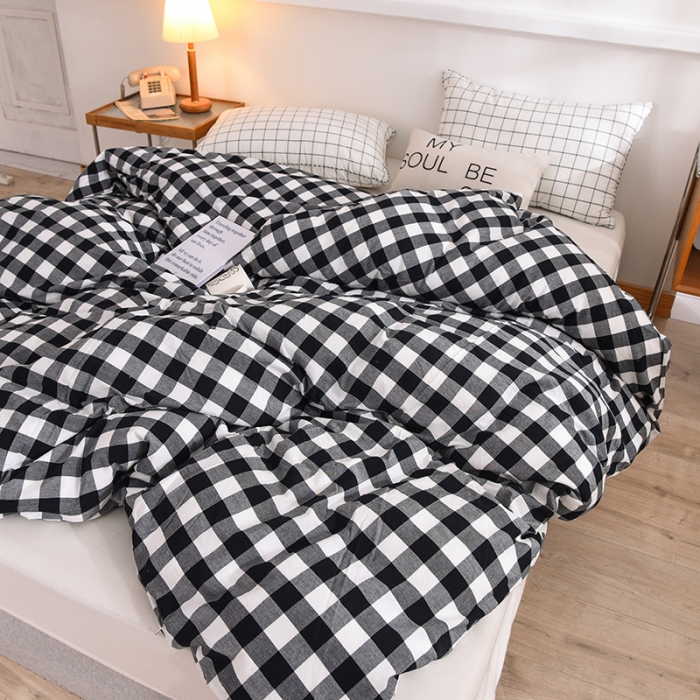 91家纺网 家纺一手货源 找家纺 甜之梦2025新款水洗棉单品被套（任何尺寸都可以定做） 经典黑格