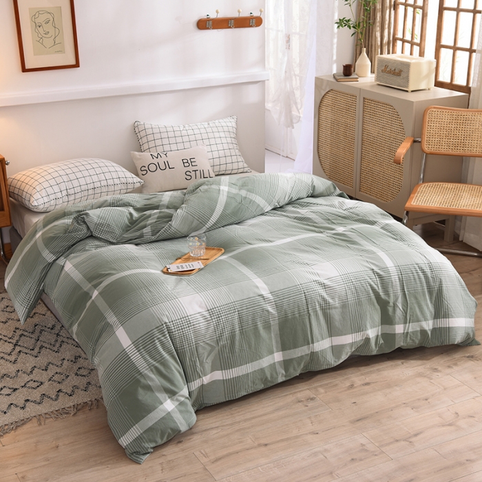 91家纺网 家纺一手货源 找家纺 甜之梦2025新款水洗棉单品被套（任何尺寸都可以定做） 浅绿大格