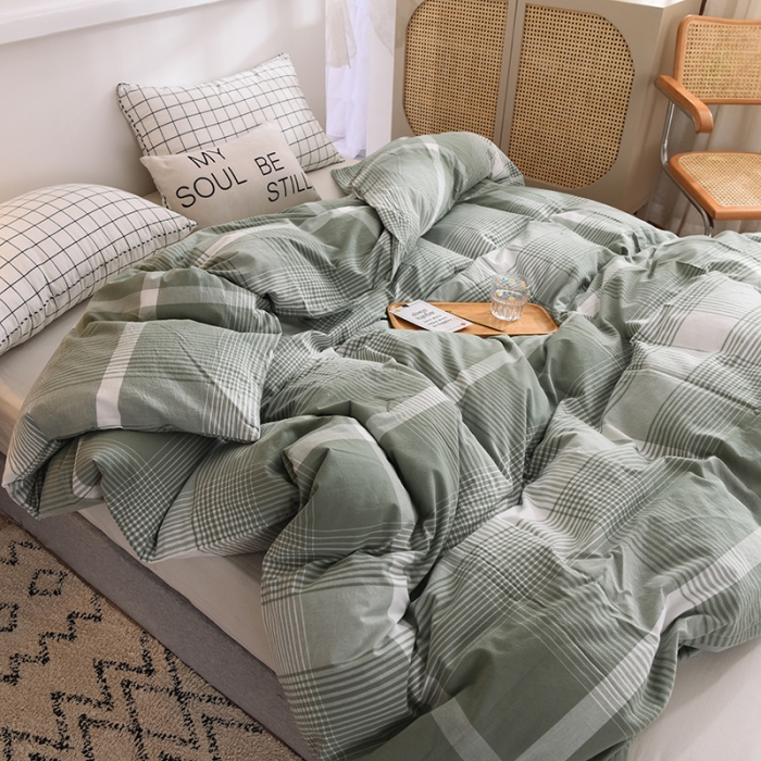 91家纺网 家纺一手货源 找家纺 甜之梦2025新款水洗棉单品被套（任何尺寸都可以定做） 浅绿大格