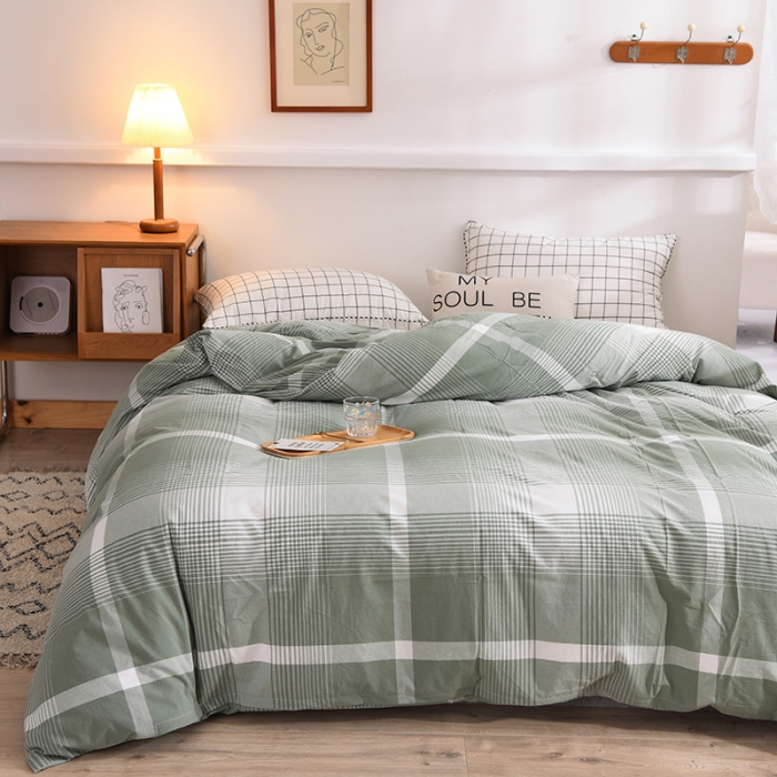 91家纺网 家纺一手货源 找家纺 甜之梦2025新款水洗棉单品被套（任何尺寸都可以定做） 浅绿大格