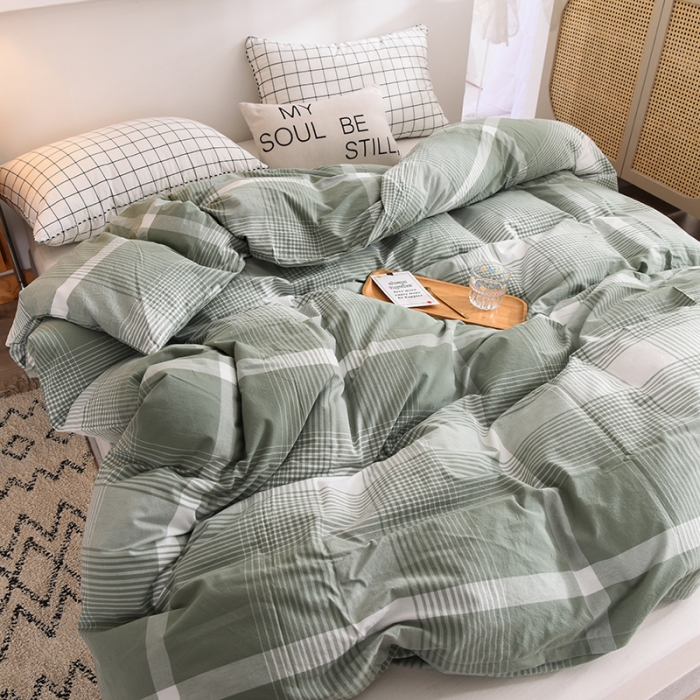 91家纺网 家纺一手货源 找家纺 甜之梦2025新款水洗棉单品被套（任何尺寸都可以定做） 浅绿大格