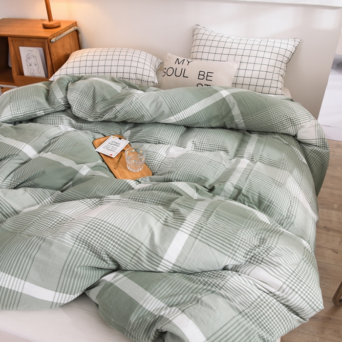 91家纺网 家纺一手货源 找家纺 甜之梦2025新款水洗棉单品被套（任何尺寸都可以定做） 浅绿大格