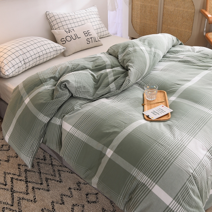 91家纺网 家纺一手货源 找家纺 甜之梦2025新款水洗棉单品被套（任何尺寸都可以定做） 浅绿大格