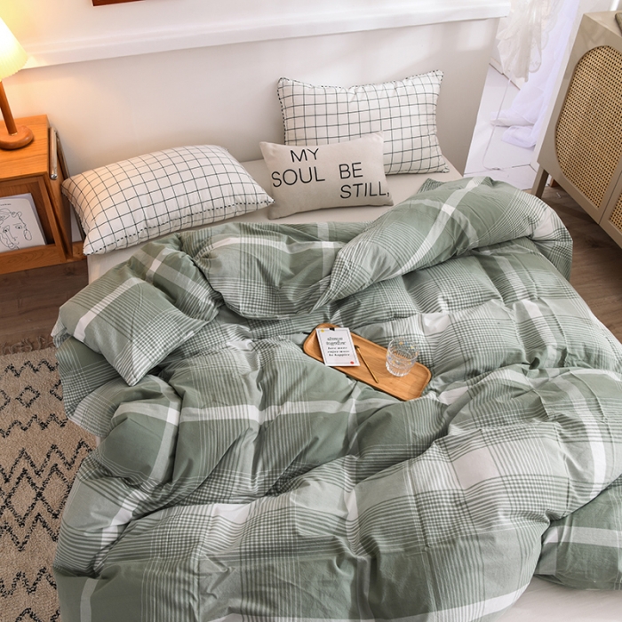 91家纺网 家纺一手货源 找家纺 甜之梦2025新款水洗棉单品被套（任何尺寸都可以定做） 浅绿大格