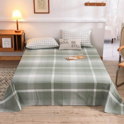 91家纺网 家纺一手货源 找家纺 甜之梦2025新款水洗棉单品床单（任何尺寸都可以定做） 浅绿大格