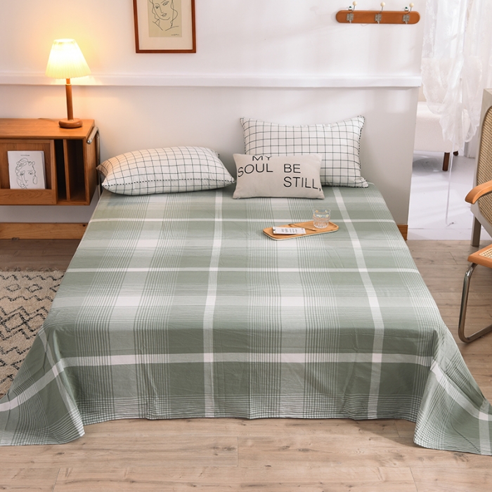 91家纺网 家纺一手货源 找家纺 甜之梦2025新款水洗棉单品床单（任何尺寸都可以定做） 浅绿大格