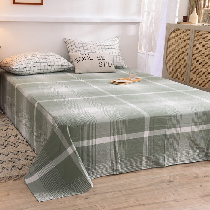 91家纺网 家纺一手货源 找家纺 甜之梦2025新款水洗棉单品床单（任何尺寸都可以定做） 浅绿大格