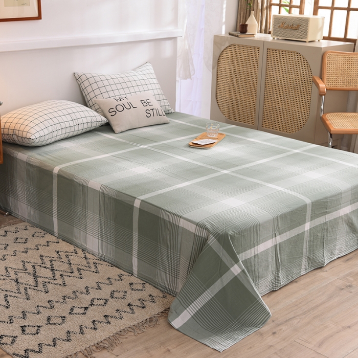 91家纺网 家纺一手货源 找家纺 甜之梦2025新款水洗棉单品床单（任何尺寸都可以定做） 浅绿大格