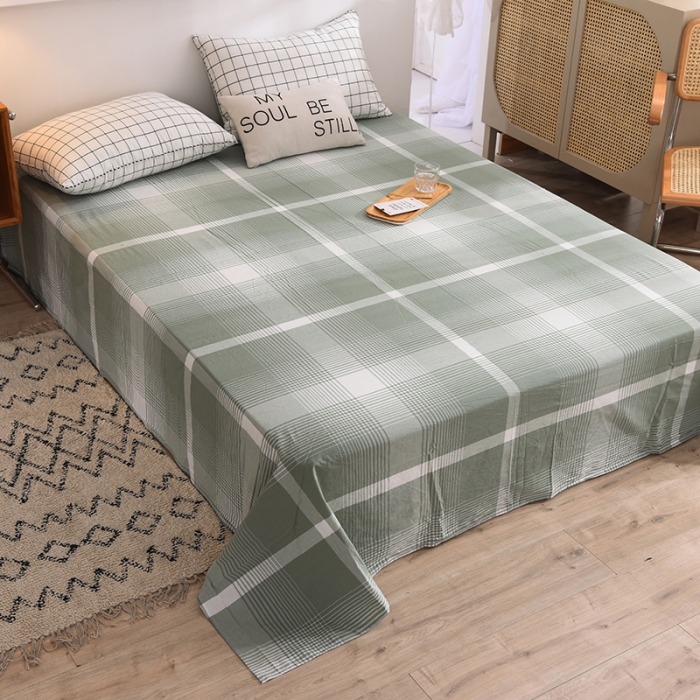 91家纺网 家纺一手货源 找家纺 甜之梦2025新款水洗棉单品床单（任何尺寸都可以定做） 浅绿大格