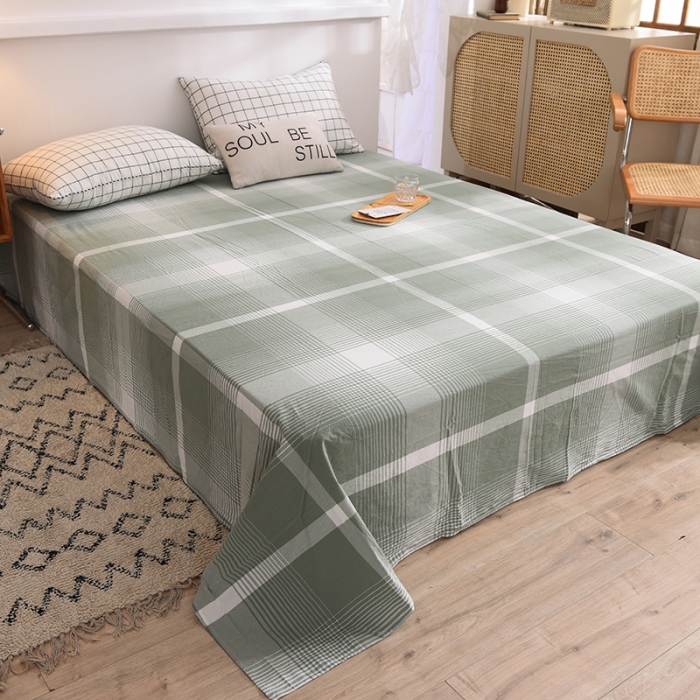 91家纺网 家纺一手货源 找家纺 甜之梦2025新款水洗棉单品床单（任何尺寸都可以定做） 浅绿大格