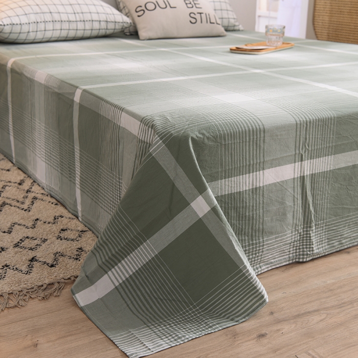 91家纺网 家纺一手货源 找家纺 甜之梦2025新款水洗棉单品床单（任何尺寸都可以定做） 浅绿大格