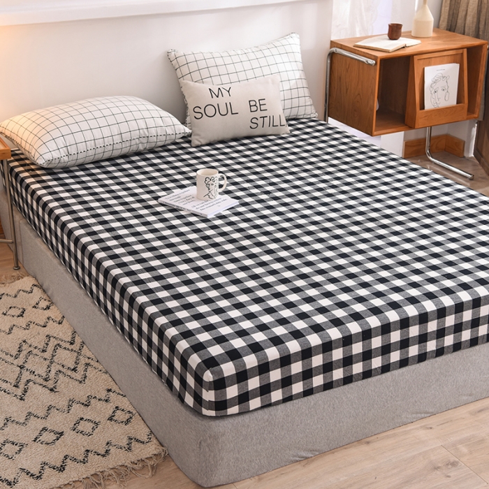 91家纺网 家纺一手货源 找家纺 甜之梦2025水洗棉单品床笠（任何尺寸都可以定做） 经典黑格