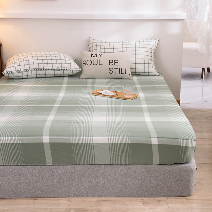 91家纺网 家纺一手货源 找家纺 甜之梦2025水洗棉单品床笠（任何尺寸都可以定做） 浅绿大格