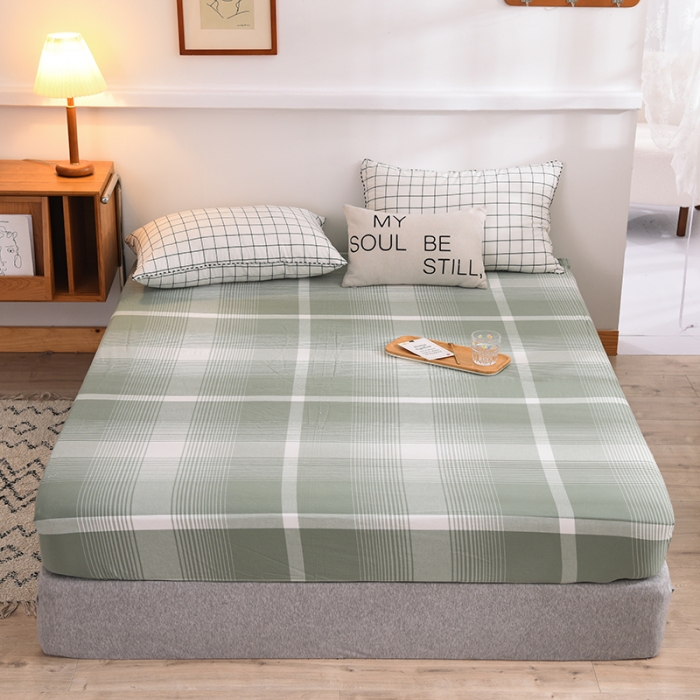 91家纺网 家纺一手货源 找家纺 甜之梦2025水洗棉单品床笠（任何尺寸都可以定做） 浅绿大格