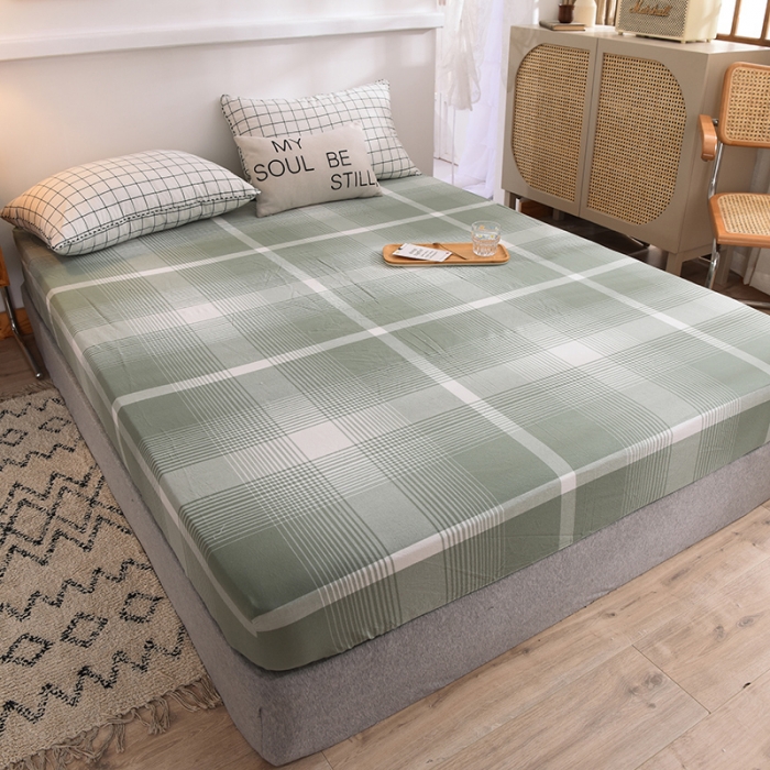 91家纺网 家纺一手货源 找家纺 甜之梦2025水洗棉单品床笠（任何尺寸都可以定做） 浅绿大格