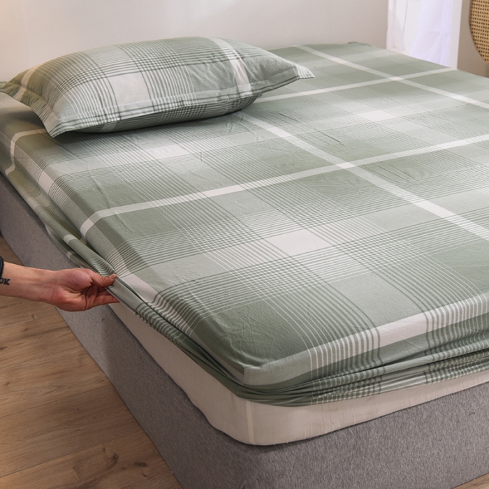 91家纺网 家纺一手货源 找家纺 甜之梦2025水洗棉单品床笠（任何尺寸都可以定做） 浅绿大格