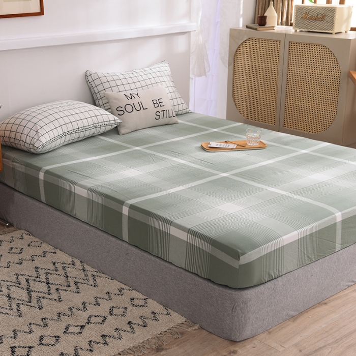 91家纺网 家纺一手货源 找家纺 甜之梦2025水洗棉单品床笠（任何尺寸都可以定做） 浅绿大格