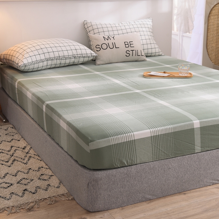 91家纺网 家纺一手货源 找家纺 甜之梦2025水洗棉单品床笠（任何尺寸都可以定做） 浅绿大格