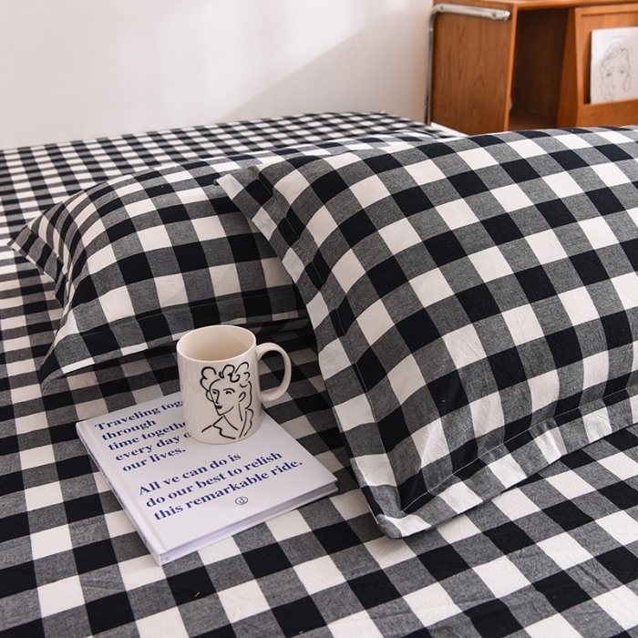 91家纺网 家纺一手货源 找家纺 甜之梦2025新款水洗棉单品枕套一对（任何尺寸都可以定做） 经典黑格