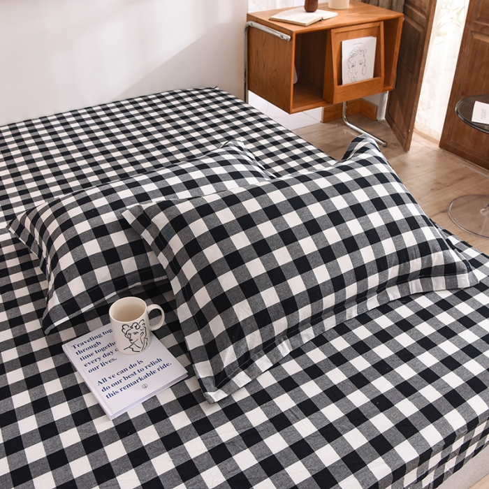 91家纺网 家纺一手货源 找家纺 甜之梦2025新款水洗棉单品枕套一对（任何尺寸都可以定做） 经典黑格