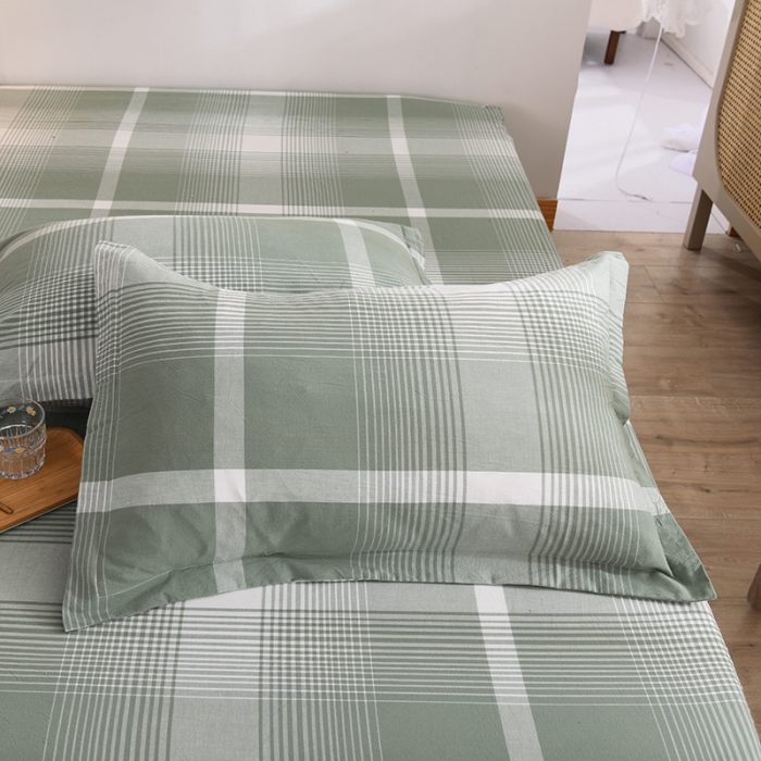 91家纺网 家纺一手货源 找家纺 甜之梦2025新款水洗棉单品枕套一对（任何尺寸都可以定做） 浅绿大格